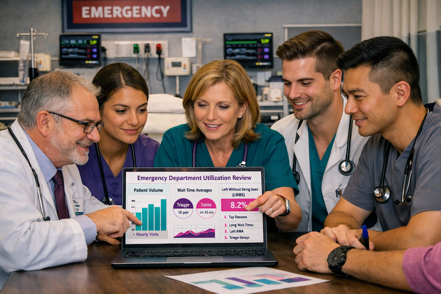 Emergency department reviewing utilization & effieciency statistics